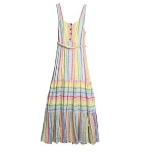 Urban Outfitters San Katy Maxi Dress Womens XS Rainbow Stripe Slub Smocked
